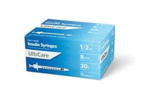 ULTIMED ULTICARE INSULIN SYRINGES. SYRINGE INSULIN 1/2CC 30GX5/16100/BX, BOX