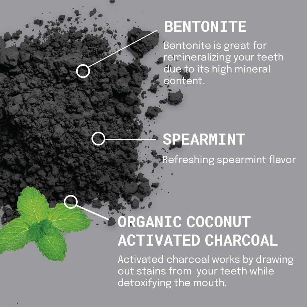 Active Wow Activated Coconut Charcoal Powder - Natural Whitening Activated Charcoal, Charcoal Spearmint Toothpaste, Fluoride Free, Sulfate & Paraben Free, Charcoal Toothpaste Powder (Spearmint)