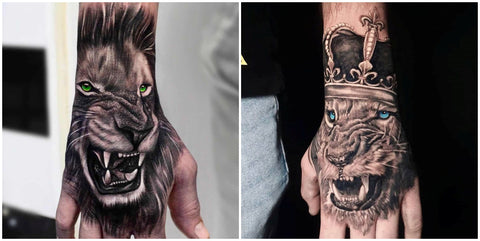Lion Tattoo On Hand For Men
