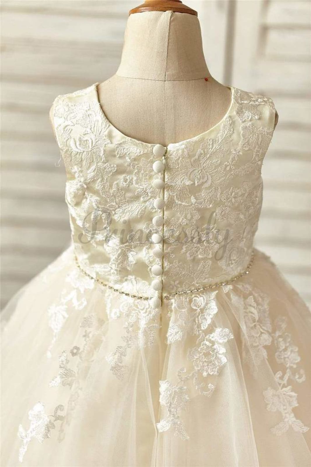 $79 SALE: Champagne Satin Tulle Flower Girl Dress with Beaded Sash