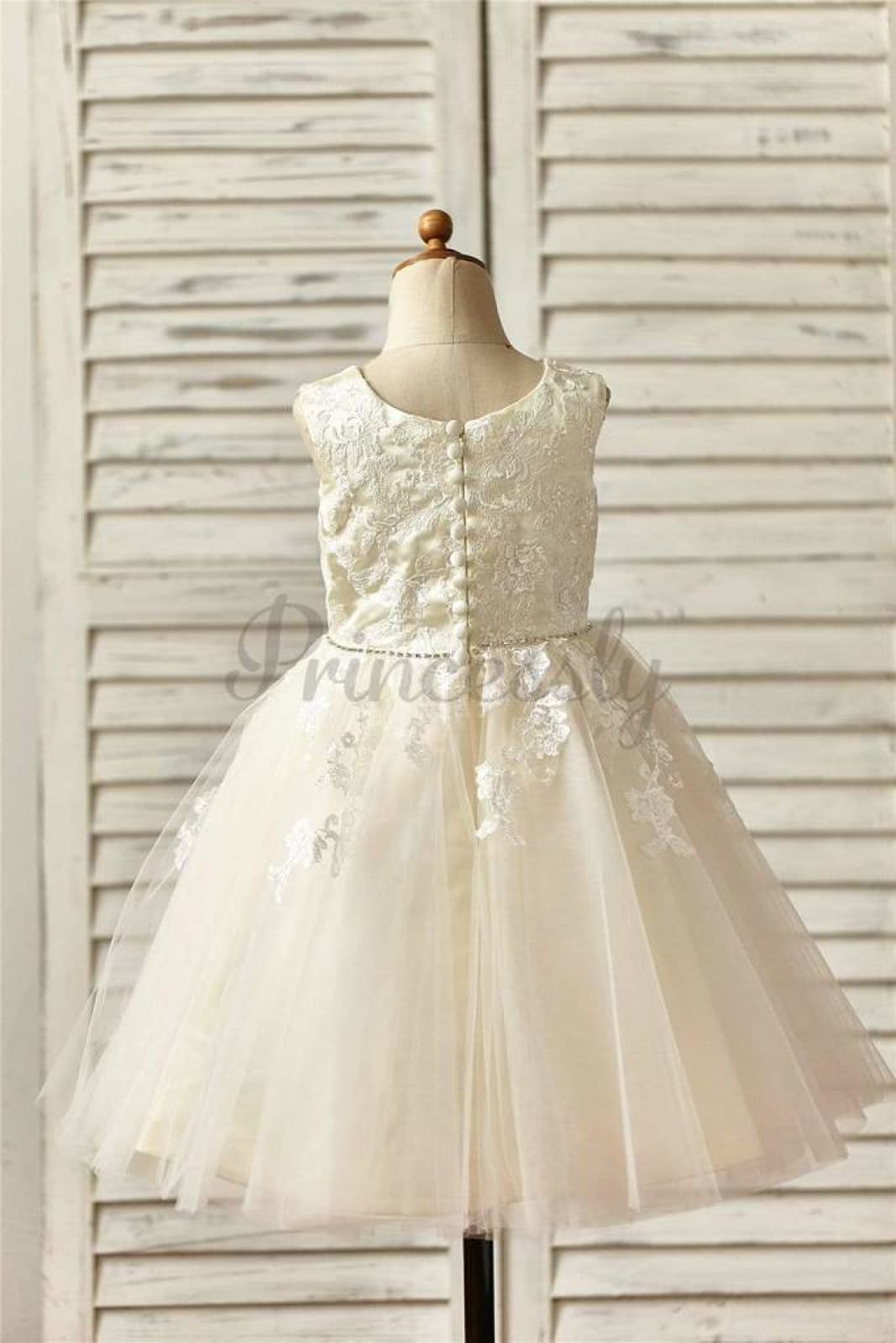 $79 SALE: Champagne Satin Tulle Flower Girl Dress with Beaded Sash