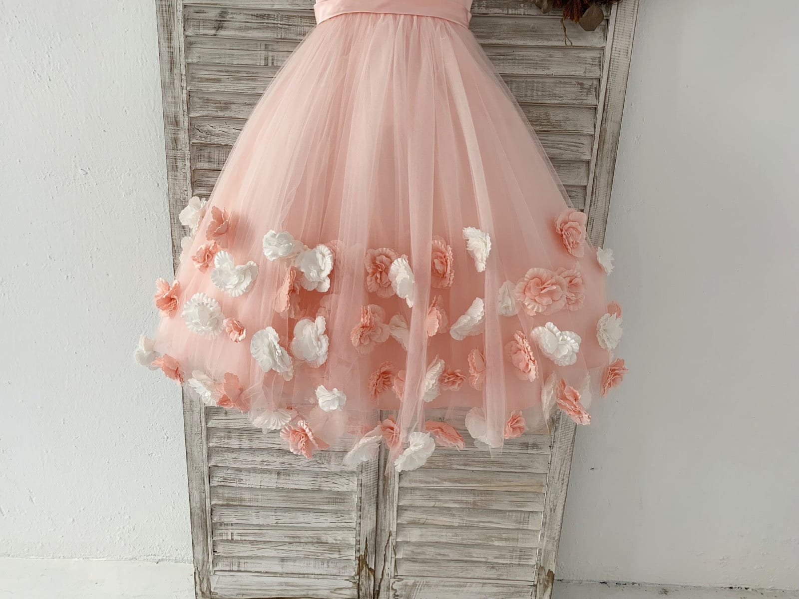 Ball Gown Blush 3D Flowers Tulle Wedding Flower Girl Dress Kids Party Dress