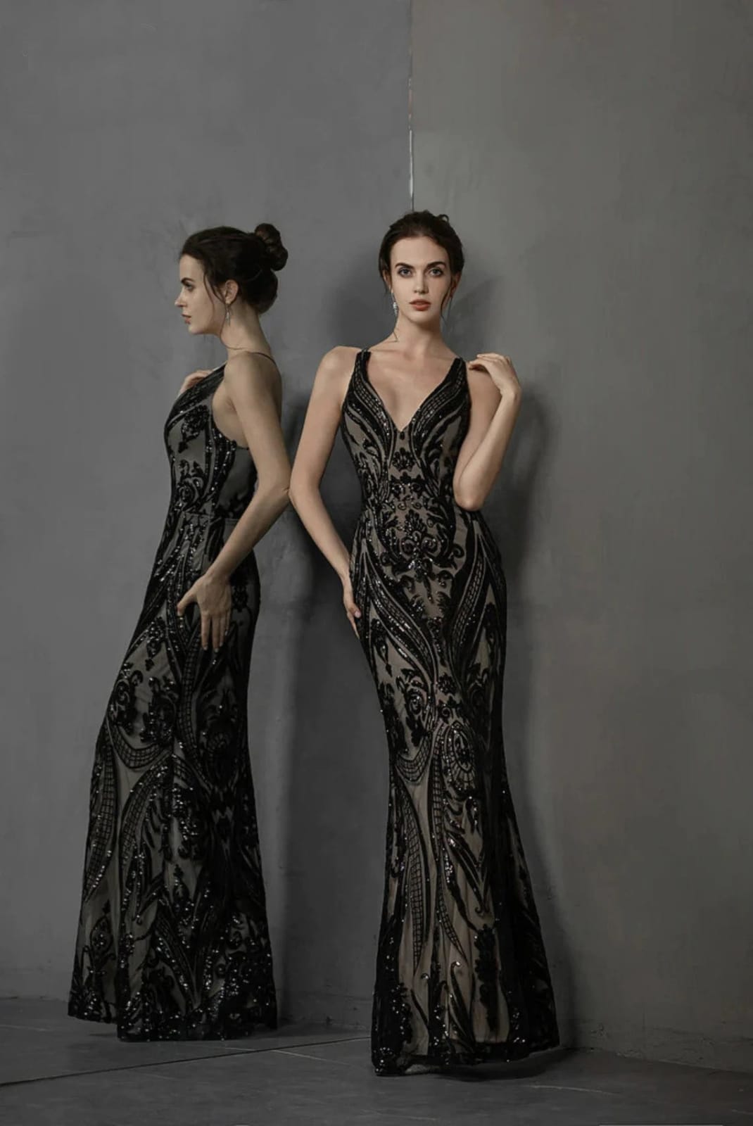 Black Goth Cross Back Lace Sequin Wedding Dress, Detachable Train 2 In 1