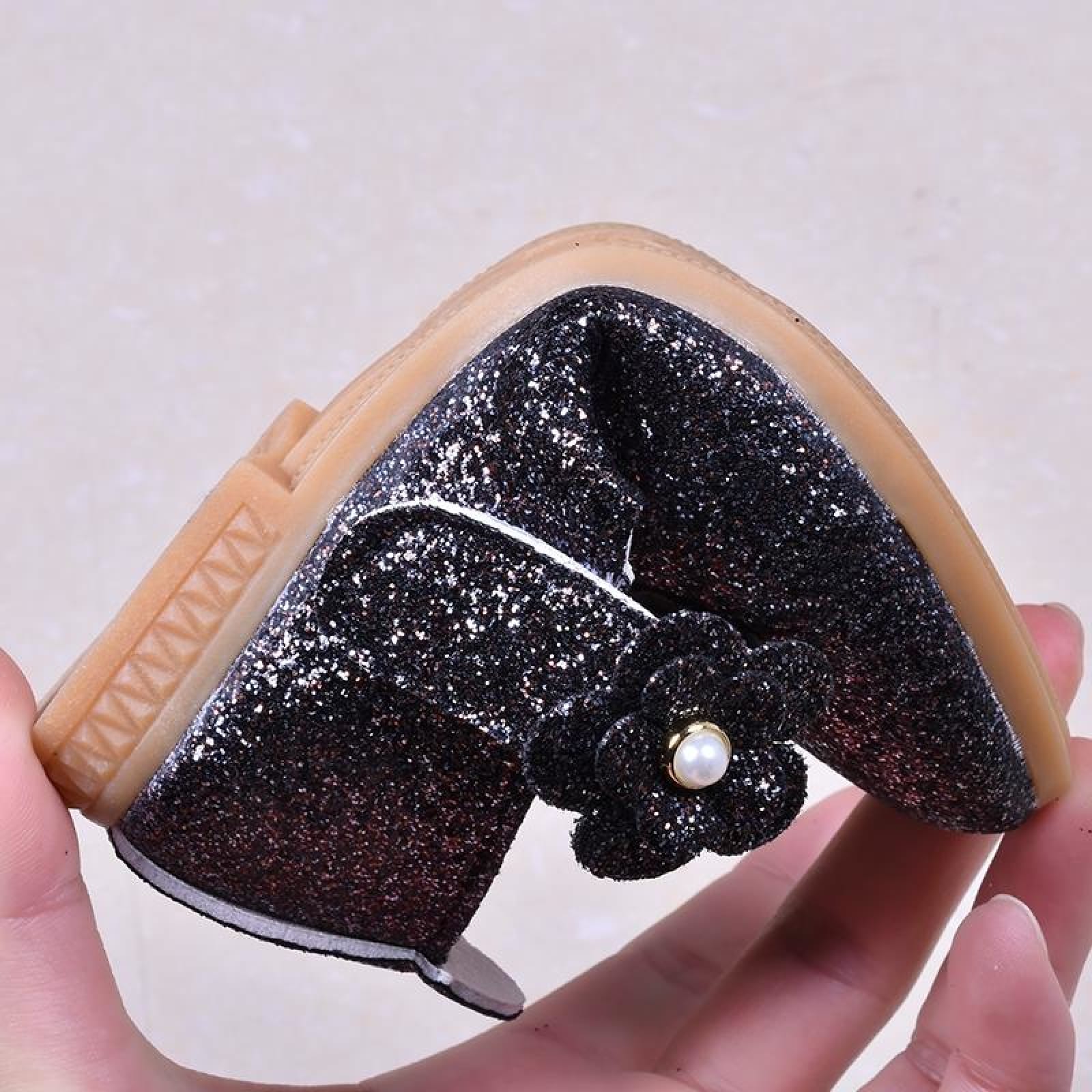 Black / Green / Lavender Leather Sequin Pearl Flat Princess Shoes Wedding Flower Girl Shoes