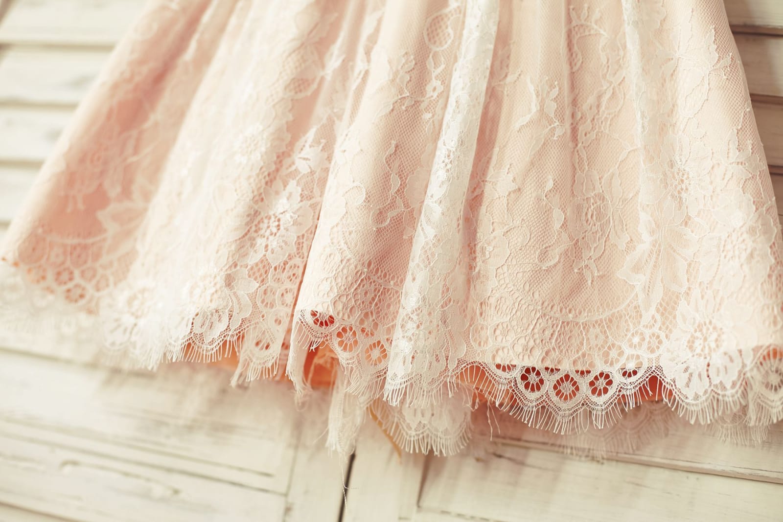 Blush Satin Ivory Lace Cap Sleeves Flower Girl Dress, Belt