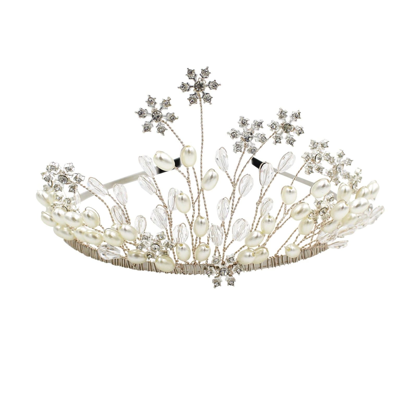 Bride Crown Princess Silver Pearls Headwear Wedding Hair Jewelry Vintage Headpieces