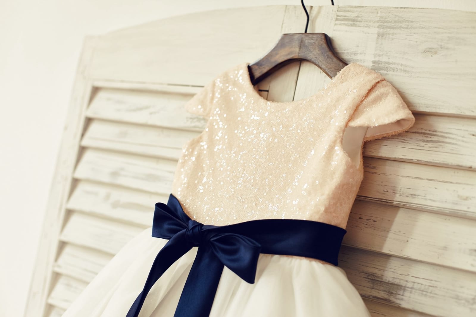 Cap Sleeves Blush/Gold/Champagne/Navy Sequin Ivory Tulle Flower Girl Dress