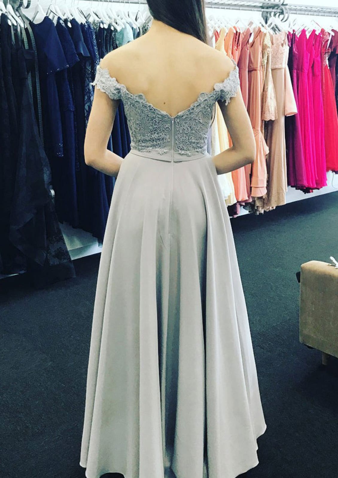 Chiffon A-Line/Princess Off Shoulder Long Prom Party Dress, Lace