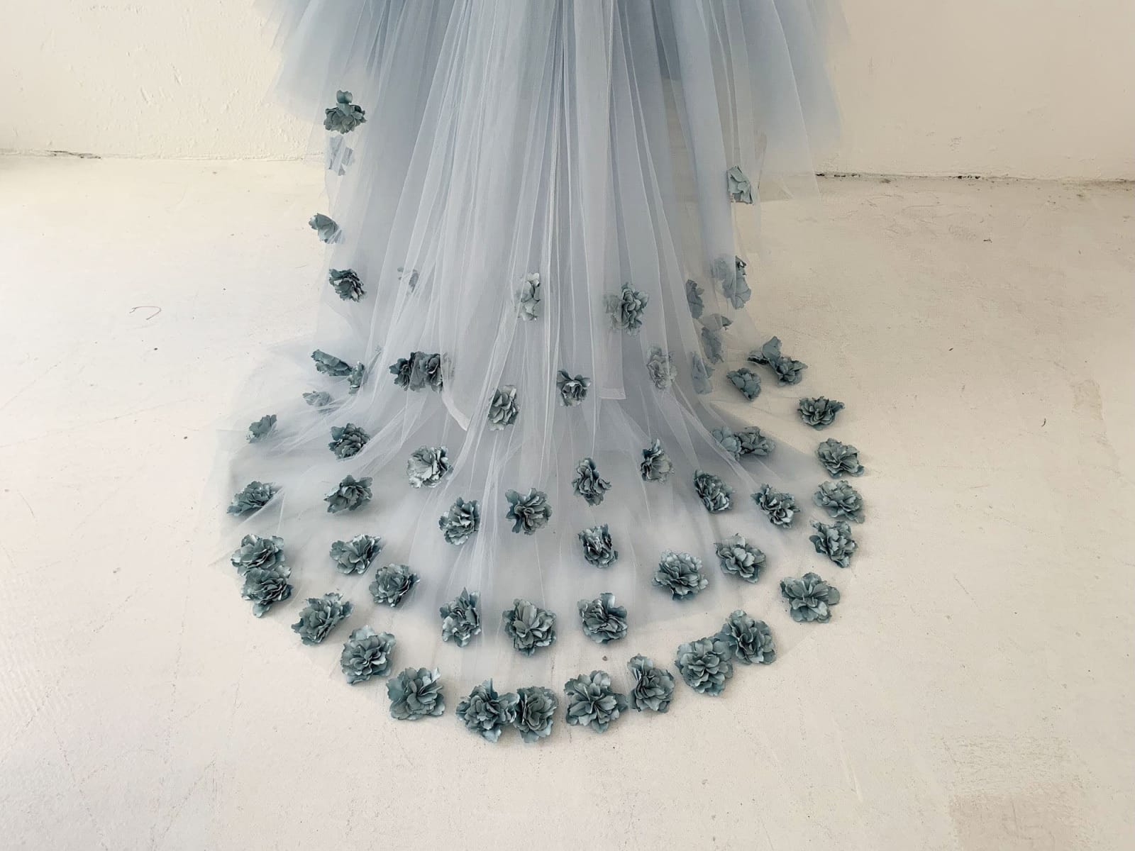 Dusty Blue Tulle Hi-Low Wedding Flower Girl Dress Kids Party Dress, Sweep Train