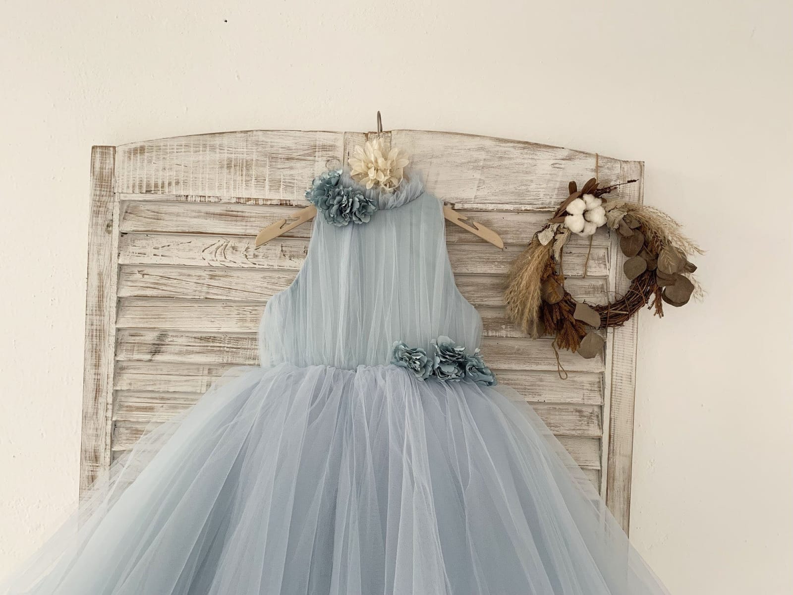 Dusty Blue Tulle Hi-Low Wedding Flower Girl Dress Kids Party Dress, Sweep Train