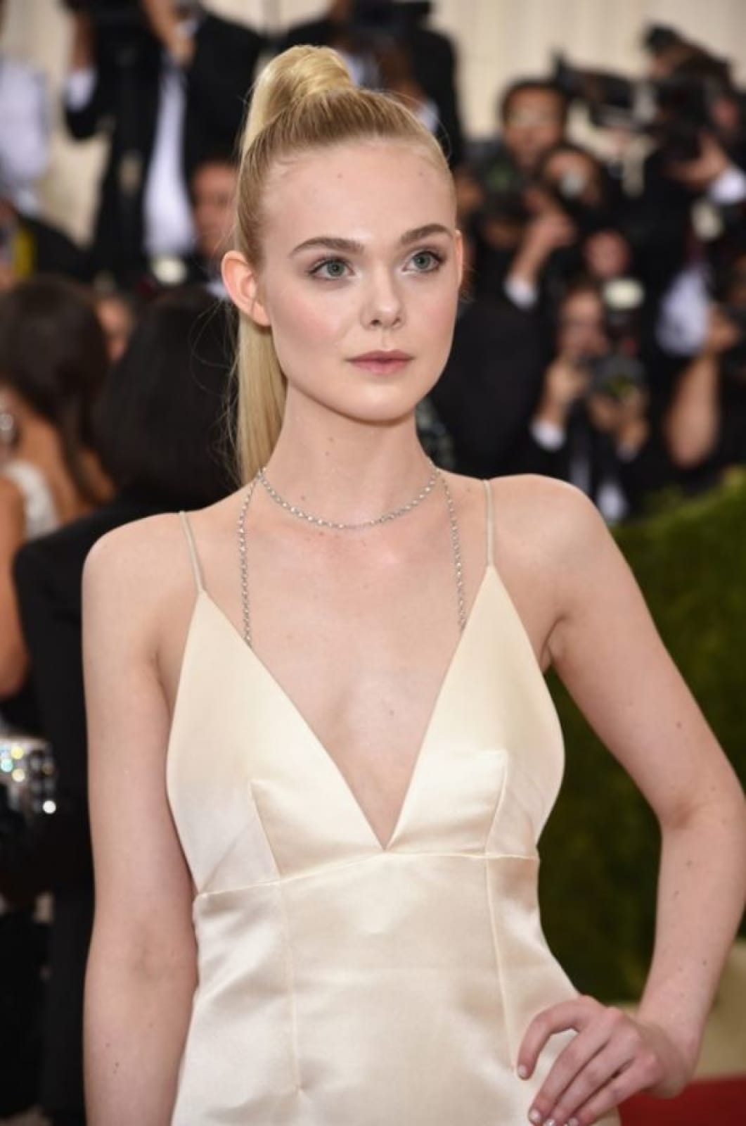 Elle Fanning Satin Slip Plunge Backless Celebrity Dress Met Gala 2016 Red Carpet