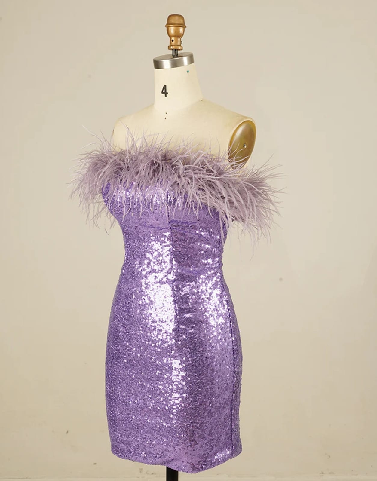 Glitter Strapless Lilac Sequin Mini Homecoming Dress, Feather