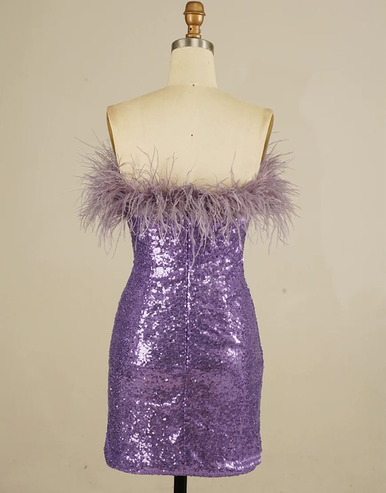 Glitter Strapless Lilac Sequin Mini Homecoming Dress, Feather