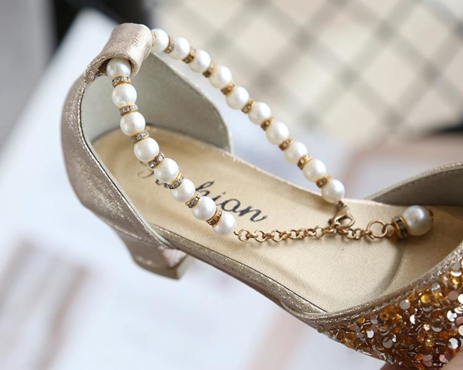 Gold / Silver Sequin Pearls Wedding Flower Girl Shoes Princess Shoes