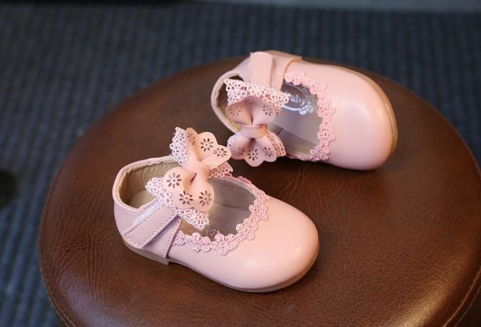 Ivory / Black / Pink Bowtie Cute Leather Flat Baby Girl Shoes Wedding Flower Girl Shoes