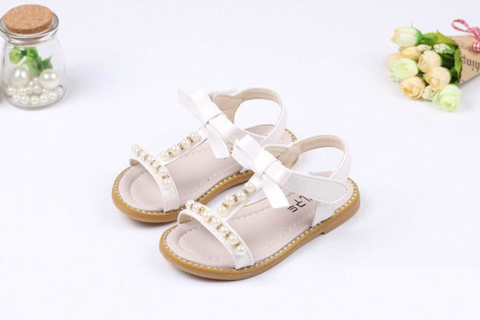 Ivory / Green / Pink Bow Rhinestone Pearl Leather Princess Shoes Wedding Flower Girl Shoes