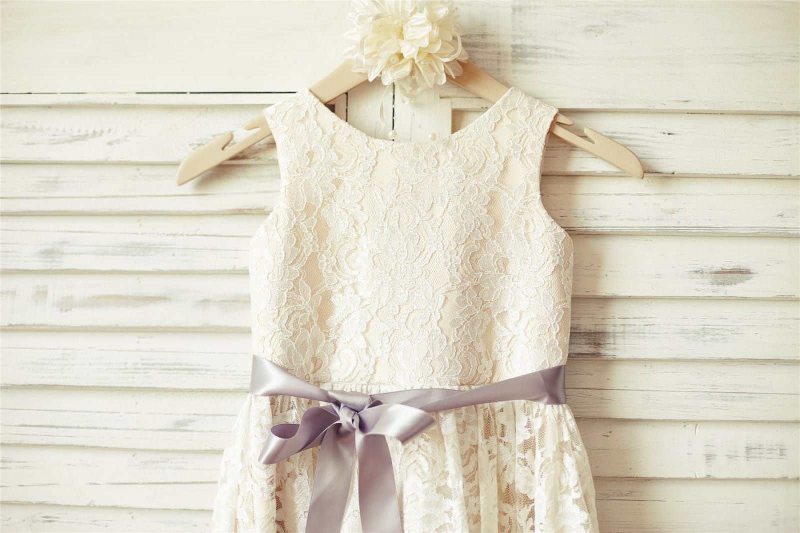 Ivory Lace Champagne Lining Flower Girl Dress