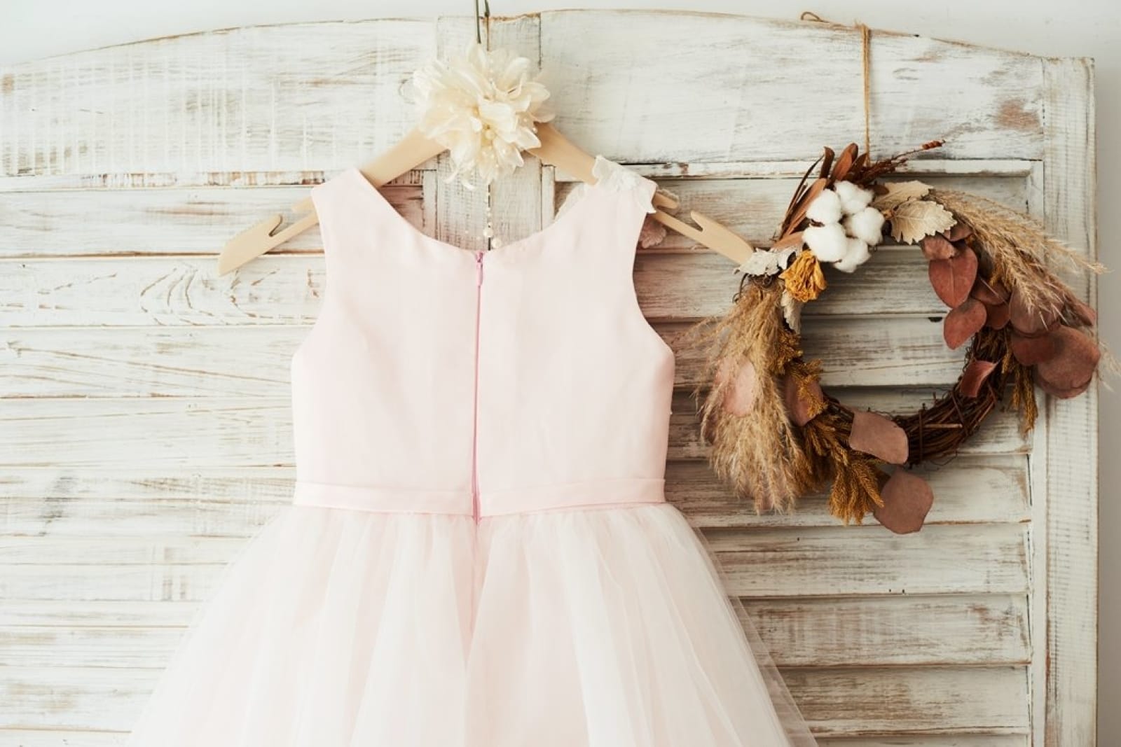 Ivory Lace Tulle Pink Satin Wedding Flower Girl Dress Junior Bridesmaid Dress