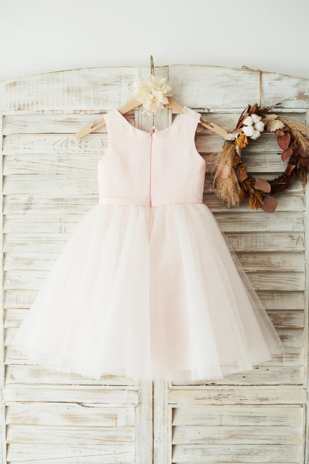 Ivory Lace Tulle Pink Satin Wedding Flower Girl Dress Junior Bridesmaid Dress