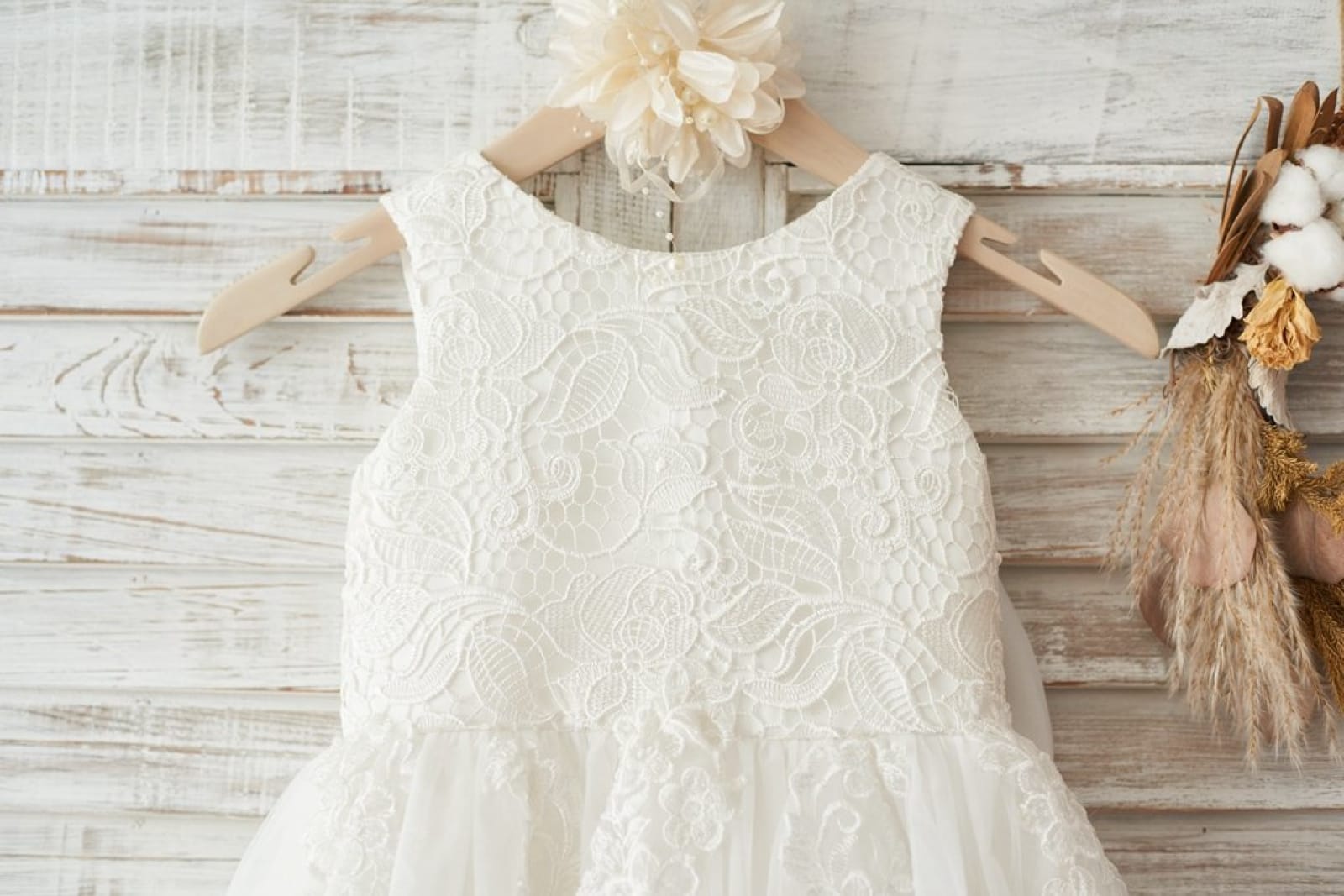 Ivory Lace Tulle Wedding Flower Girl Dress, Big Bow