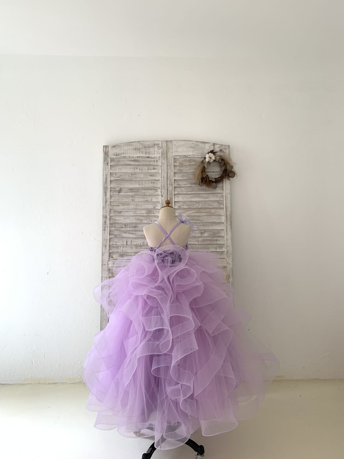 Lavender Lace Tulle Feathers/Horsehair Wedding Flower Girl Dress Kids?Pageant?Gown