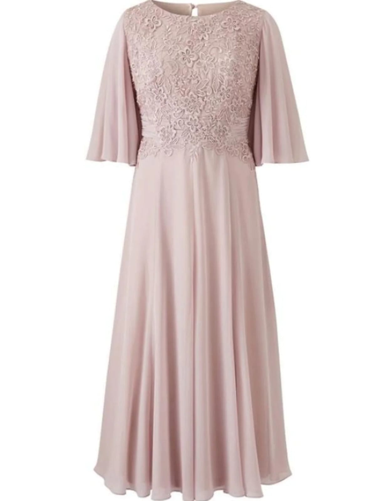 A-line Ankle Length Scoop Chiffon Butterfly Sleeve Mother of Bride Dress, Embroidery