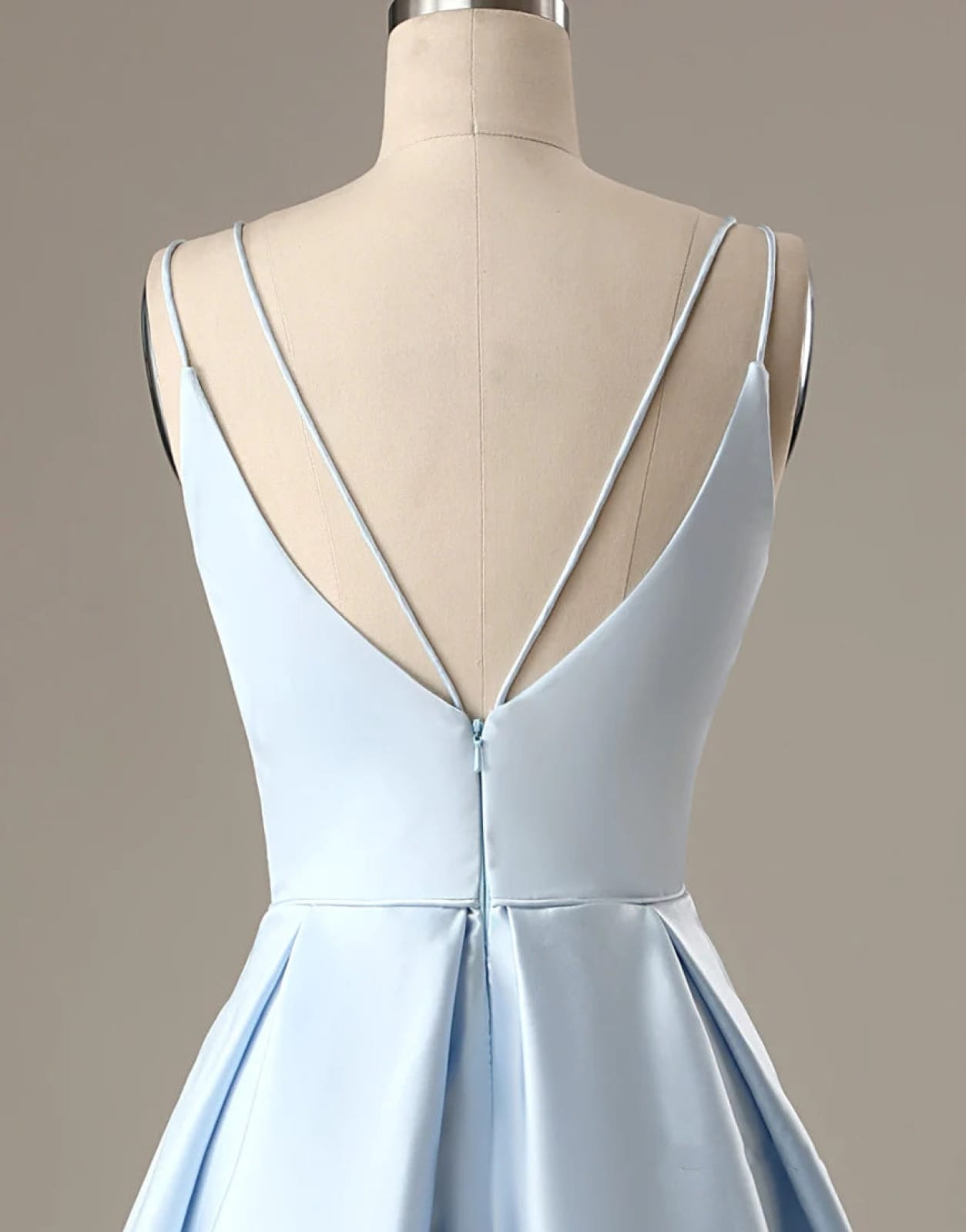 A-Line Blue Satin Double Straps V Back Homecoming Wedding Party Dress