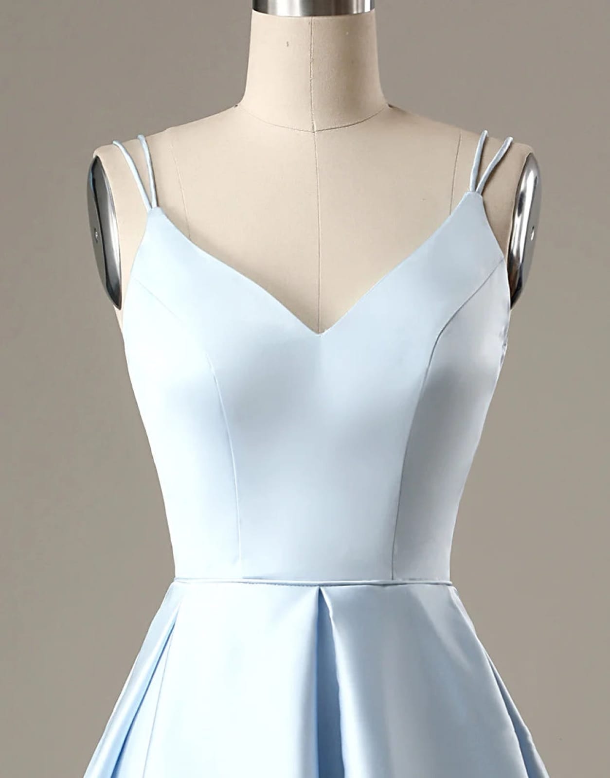 A-Line Blue Satin Double Straps V Back Homecoming Wedding Party Dress