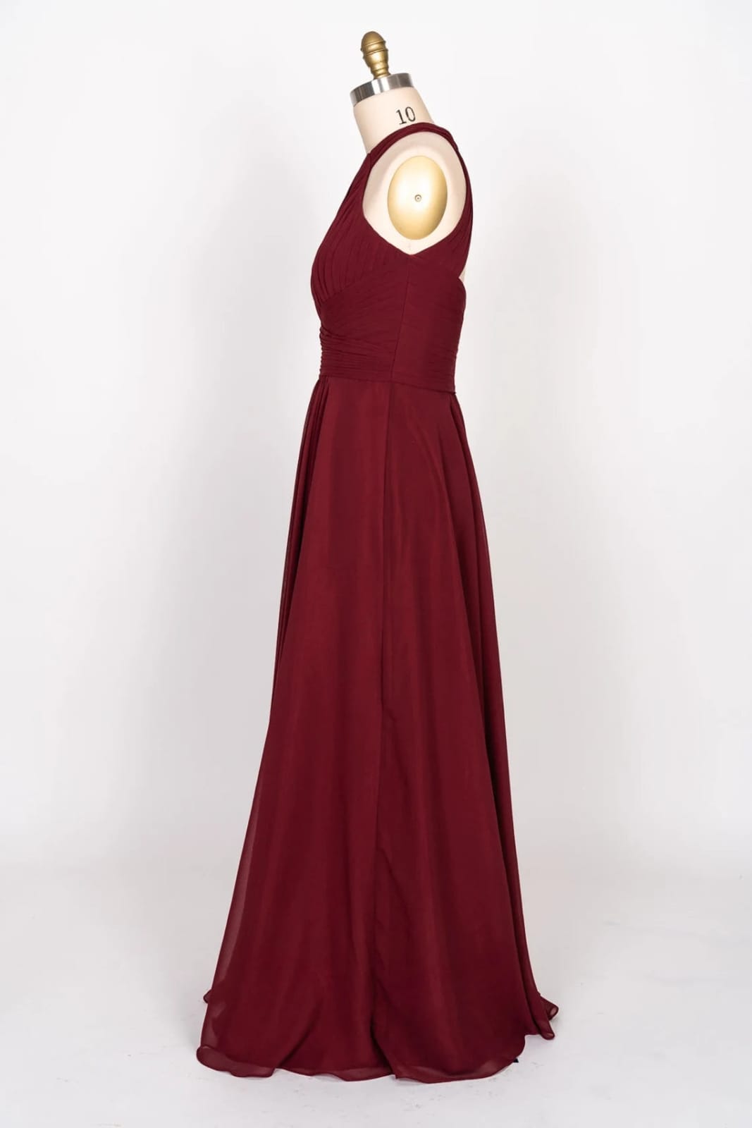 A-line High Halter Keyhole Burgundy Chiffon Long Bridesmaid dress