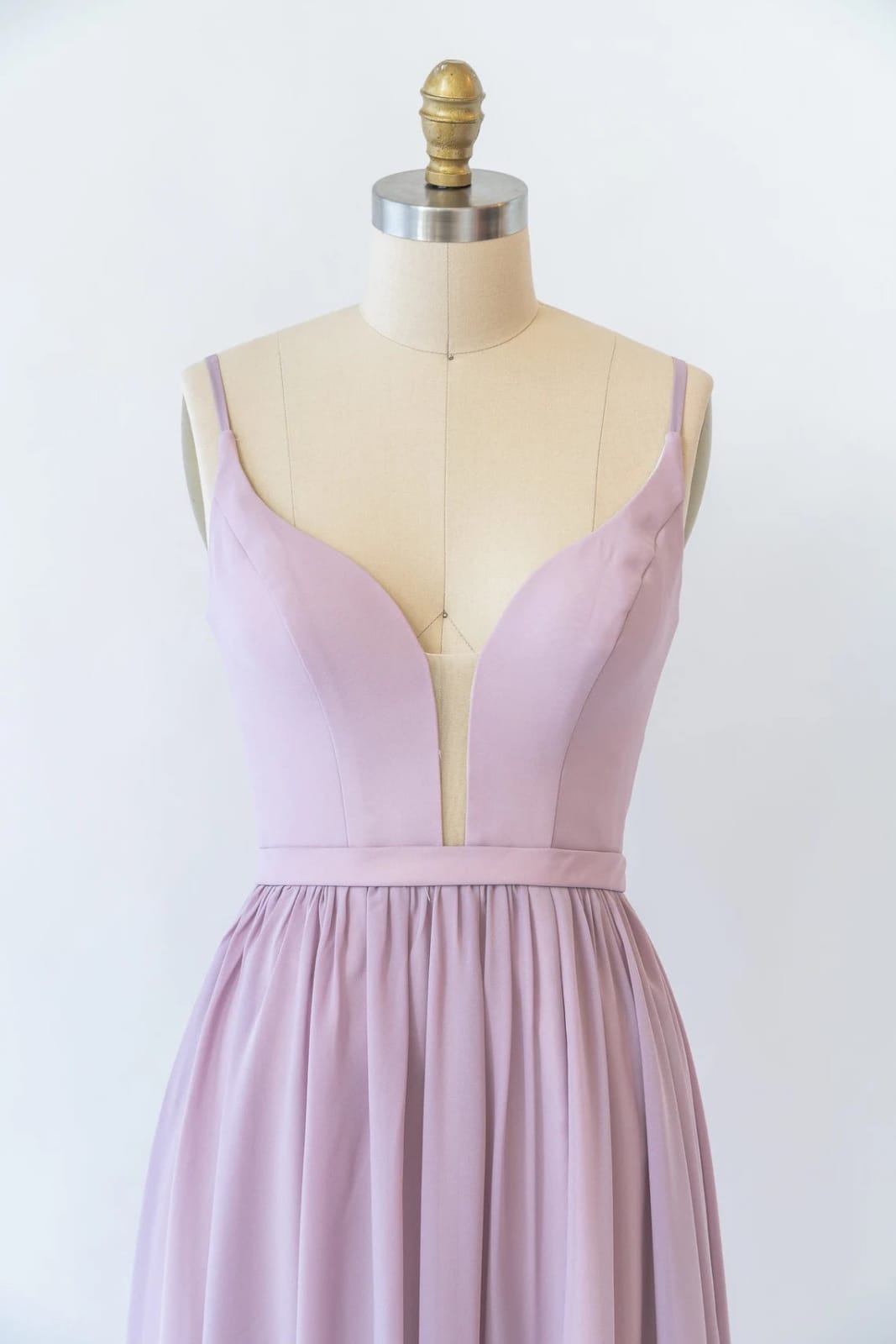 A-line Plunge Strap U Back Long Lavender Chiffon Bridesmaid Dress