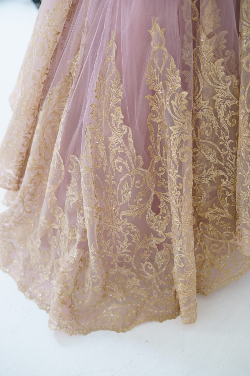 Mauve Tulle Gold Lace Sheer Back Wedding Flower Girl Dress Kids?Pageant?Gown