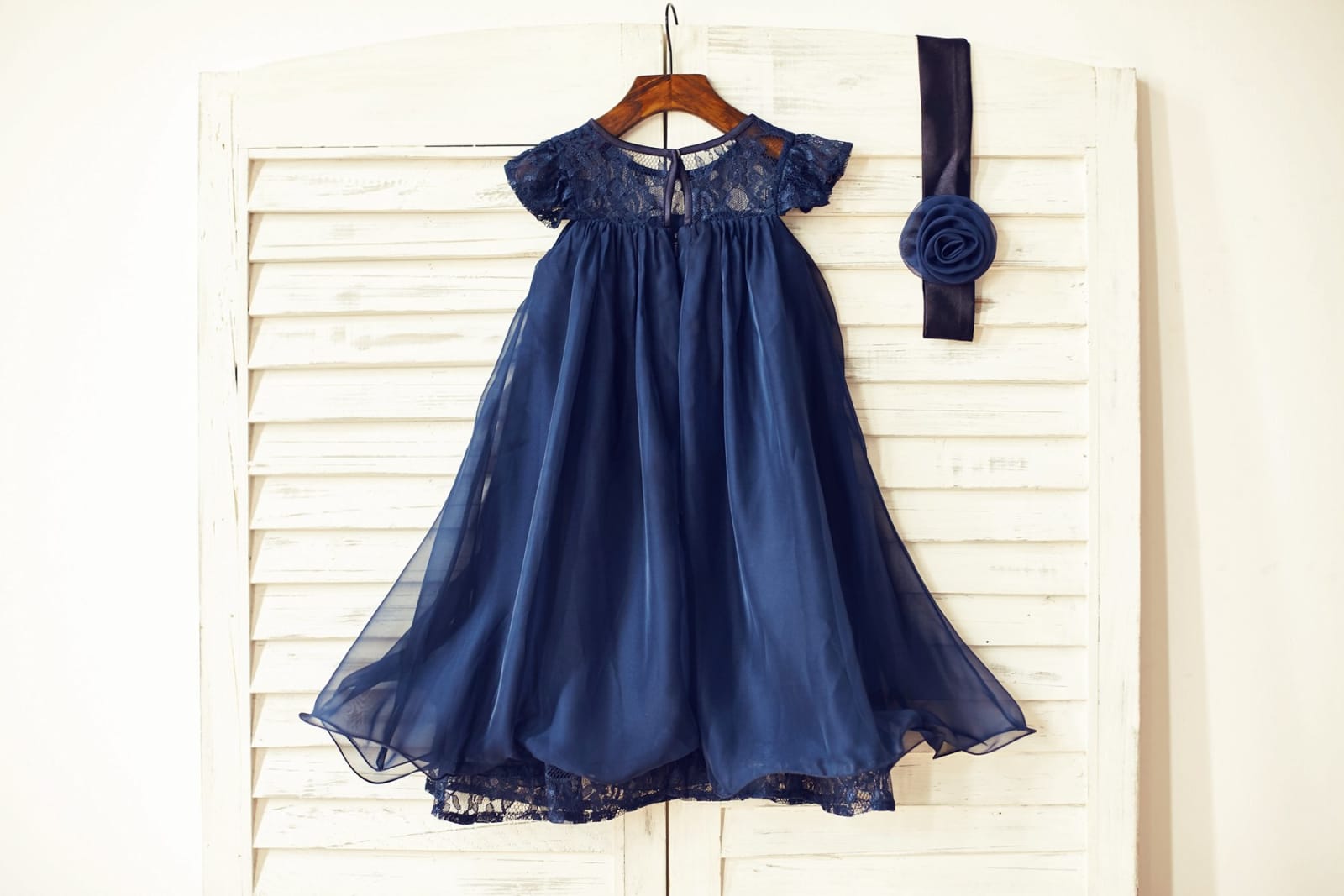 Navy Blue/Ivory/Pink/Gray Lace Chiffon Cap Sleeves Flower Girl Dress
