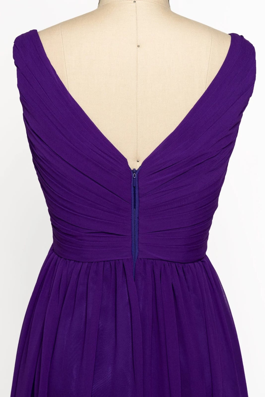 V Neck Sleeveless Crisscross Short Purple Chiffon Bridesmaid Dress