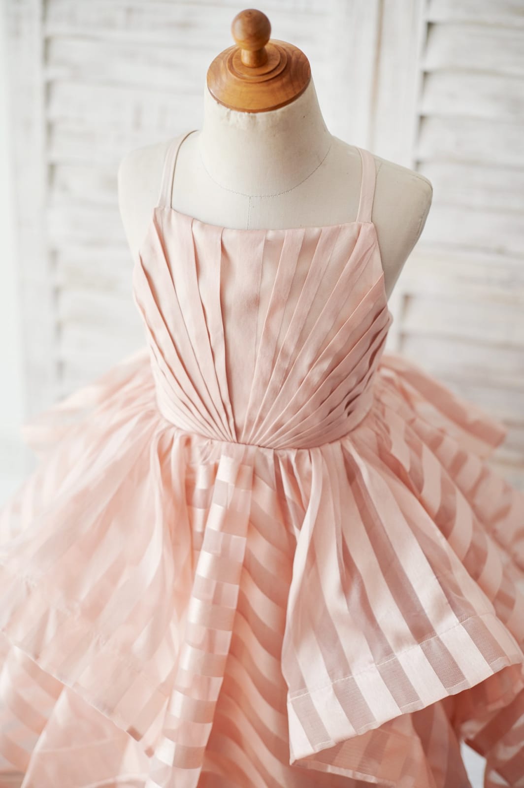 Peach Stripe Organza Spaghetti Straps Wedding Flower Girl Dress