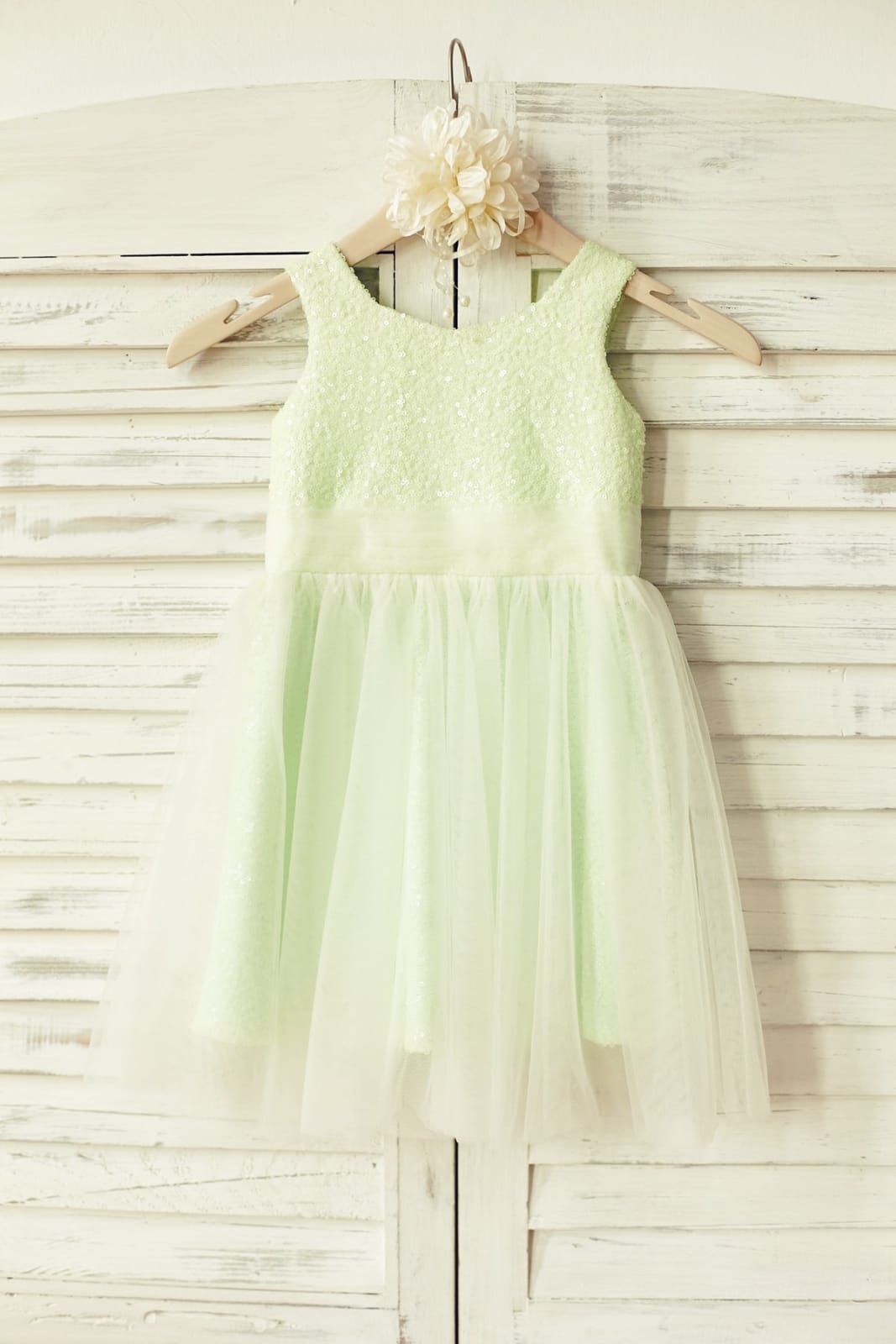 Peach/Champagne/Mint/Silver/Navy Sequin Tulle Flower Girl Dress