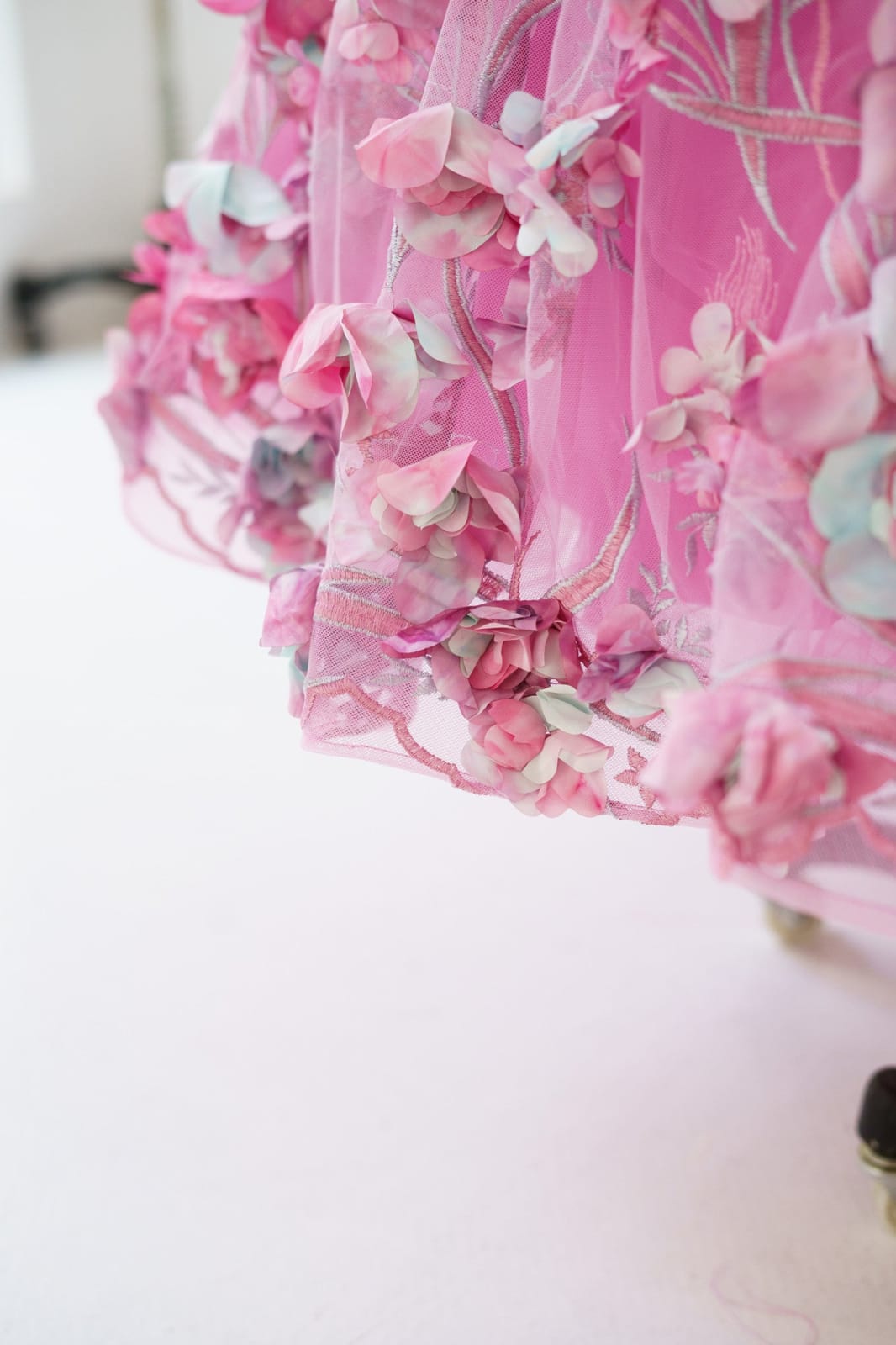 Hot Pink 3D Flower Spaghetti Straps Corset Back Wedding Flower Girl Dress