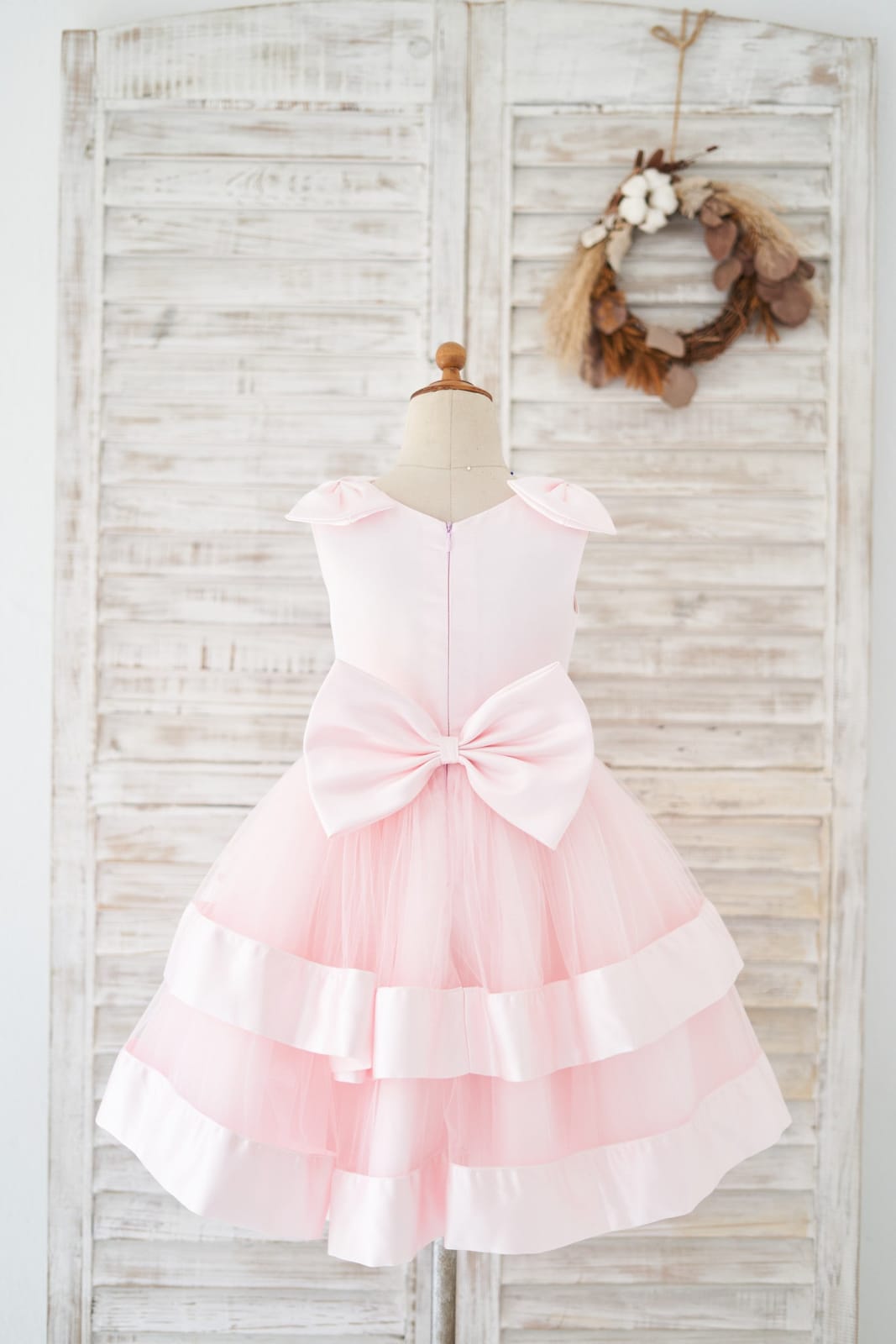 Pink Satin Tulle Cupcake Wedding Flower Girl Dress Kids?Formal?Dress, Bow