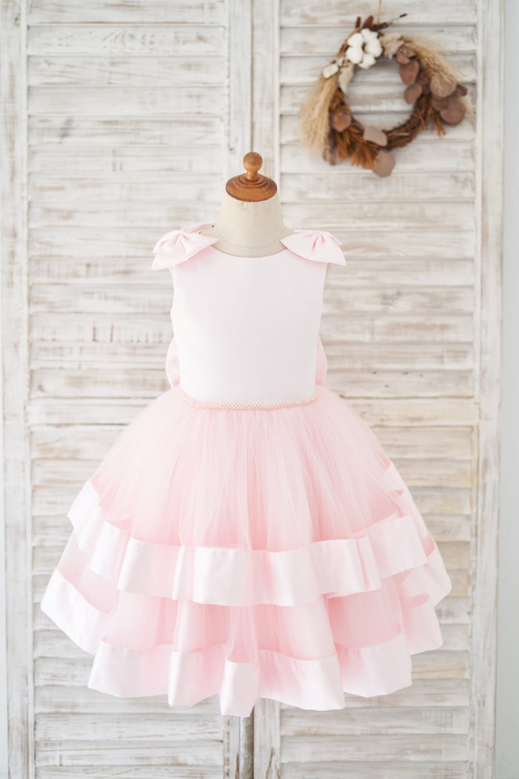Pink Satin Tulle Cupcake Wedding Flower Girl Dress Kids?Formal?Dress, Bow
