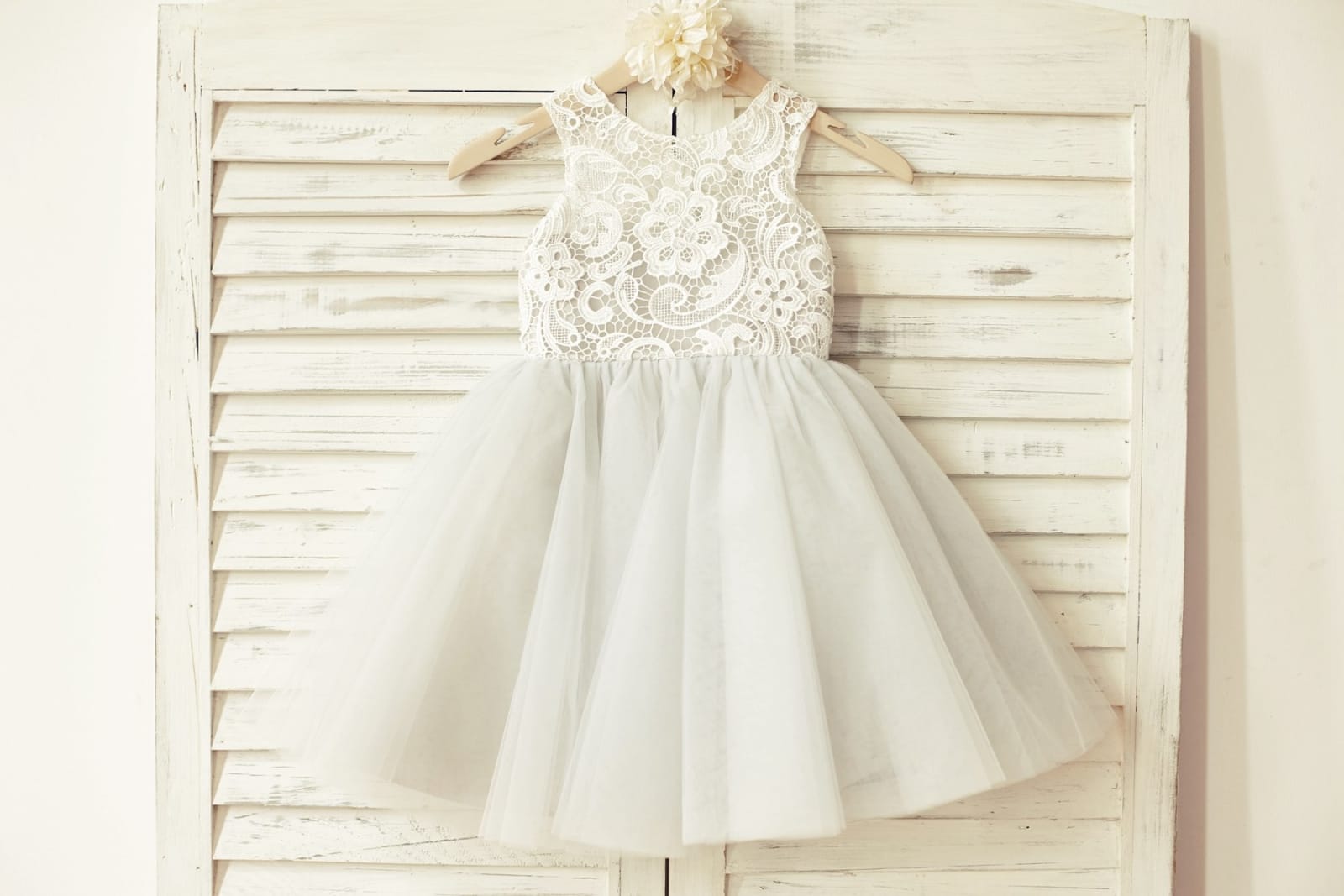 Princess Ivory Lace Blush Pink Tulle Flower Girl Dress