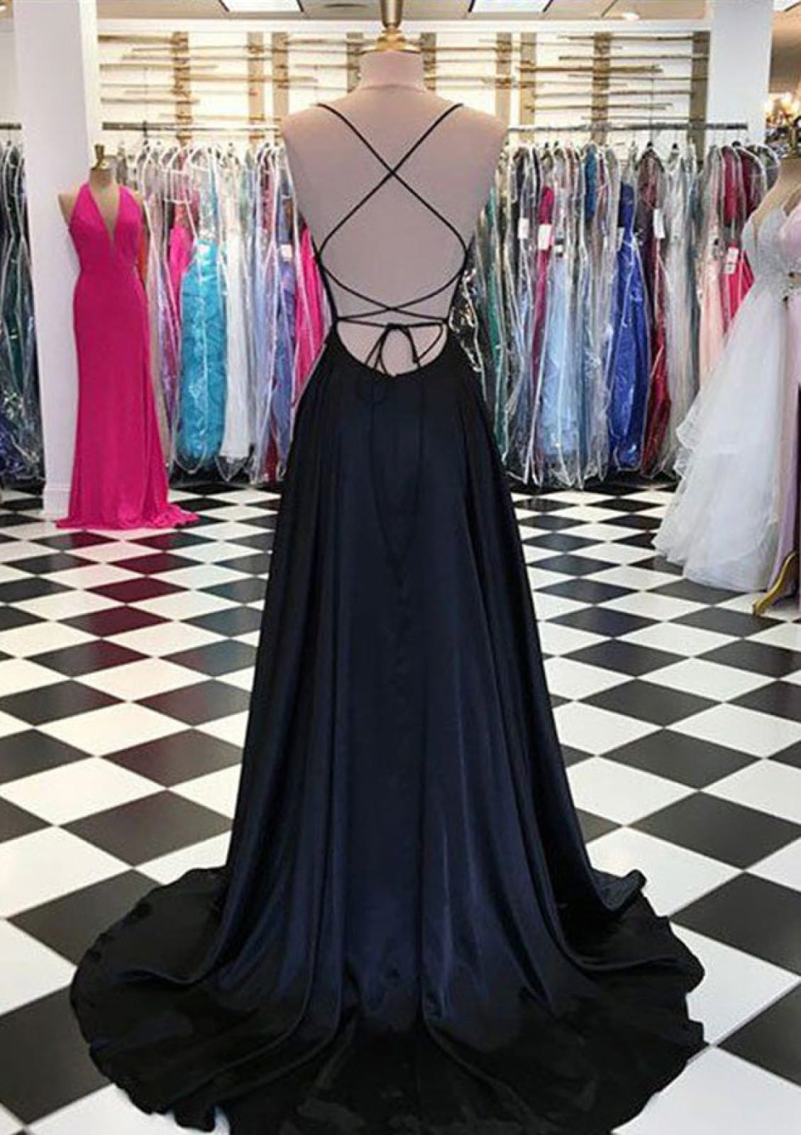 Princess Sleeveless Straps Sweep Royal Blue Charmeuse Prom Dress, Slit