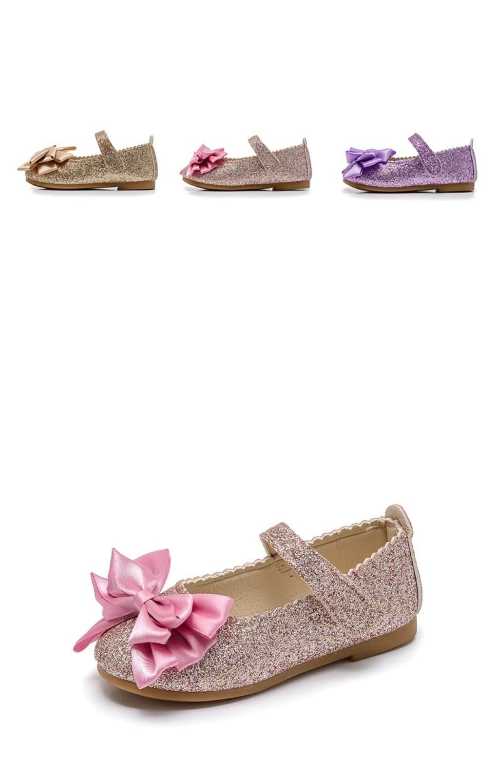 Purple / Pink / Gold Bowknot Sequin Wedding Flower Girl Shoes Kids Baby Princess Shoes