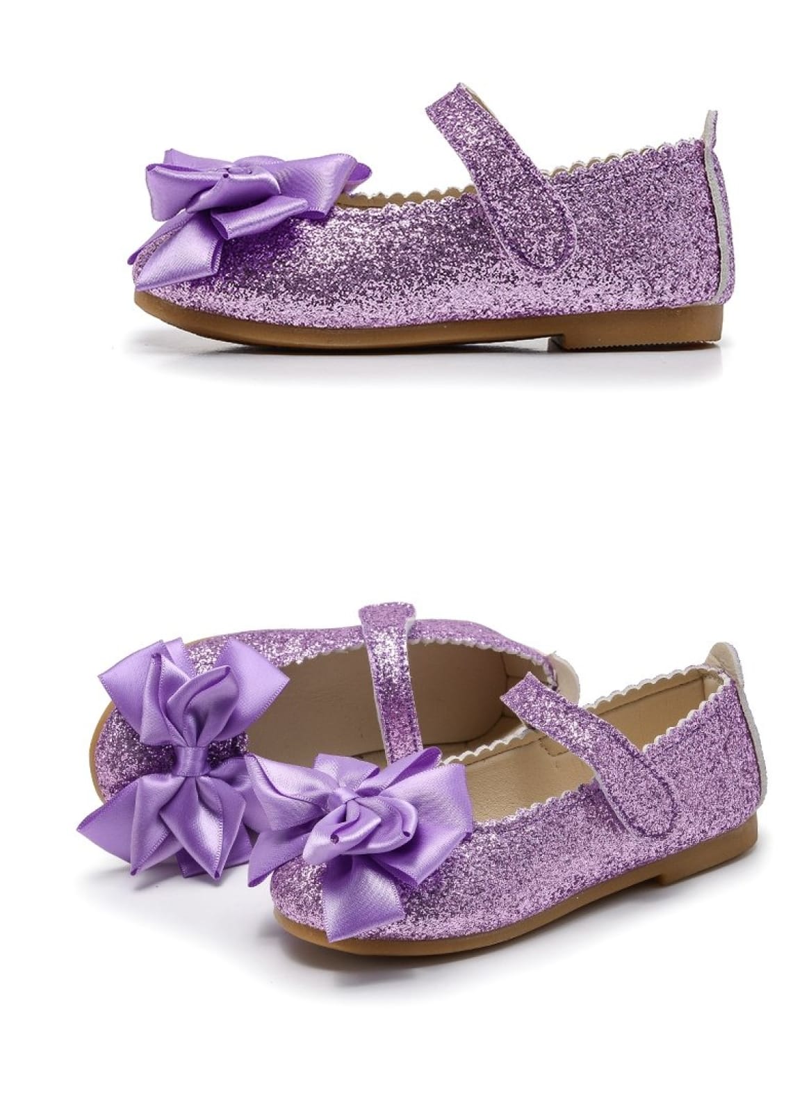 Purple / Pink / Gold Bowknot Sequin Wedding Flower Girl Shoes Kids Baby Princess Shoes
