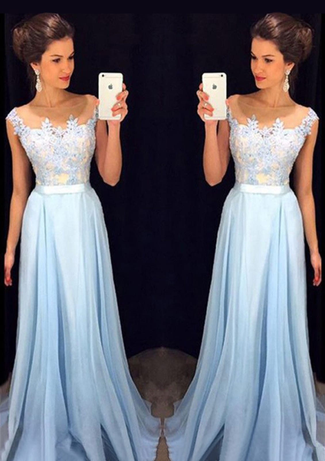 Sleeveless A-line Bateau Chiffon Sweep Train Evening Gown Prom Party Dress
