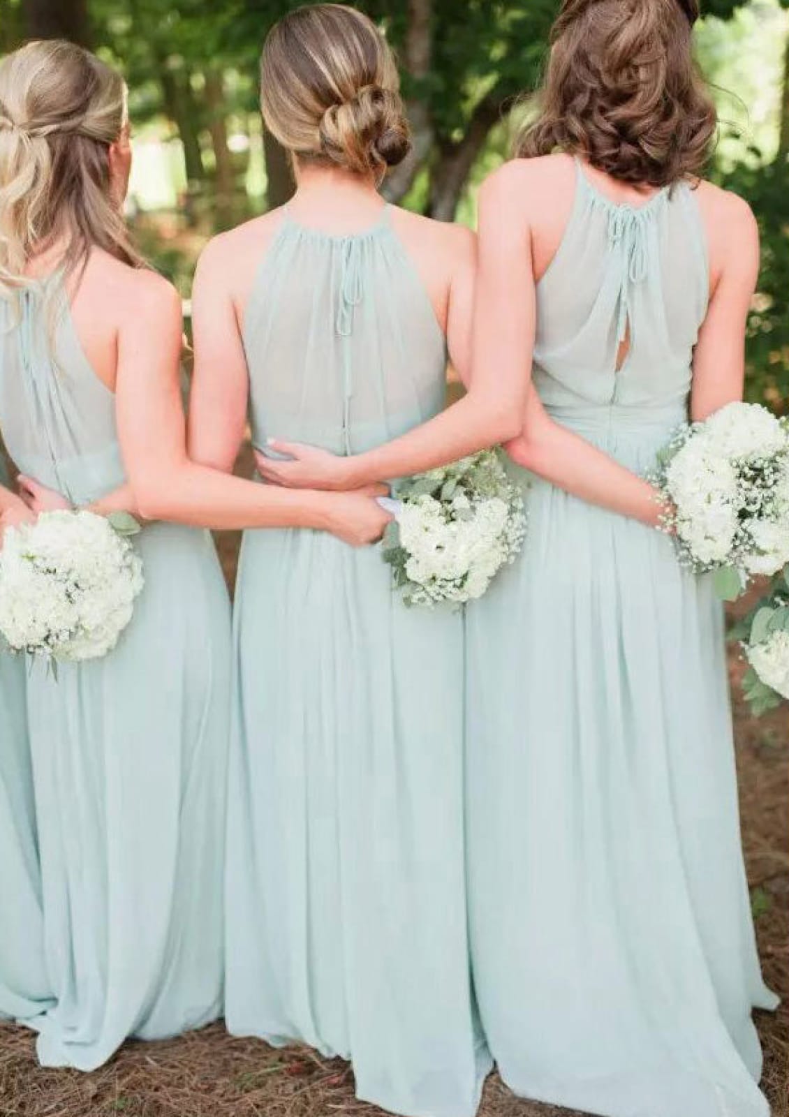 Sleeveless A-Line Halter Neck Floor-Length Chiffon Wedding Party Bridesmaid Dress