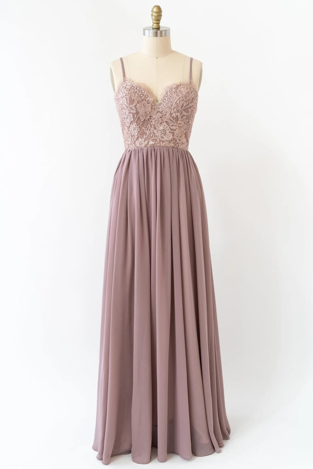 Strap Sweetheart Embroidery Lace Dusk Chiffon Pleated Bridesmaid Dress