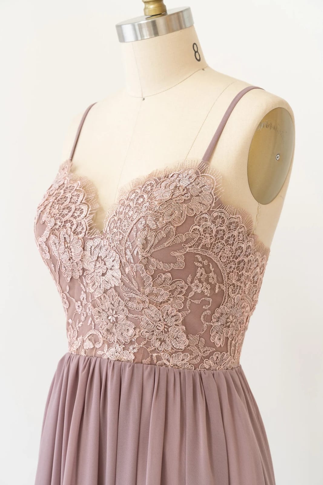 Strap Sweetheart Embroidery Lace Dusk Chiffon Pleated Bridesmaid Dress