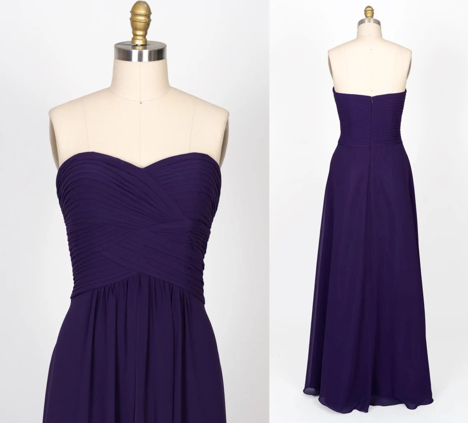 Strapless Sweetheart Backless Long Chiffon Purple Bridesmaid Dress