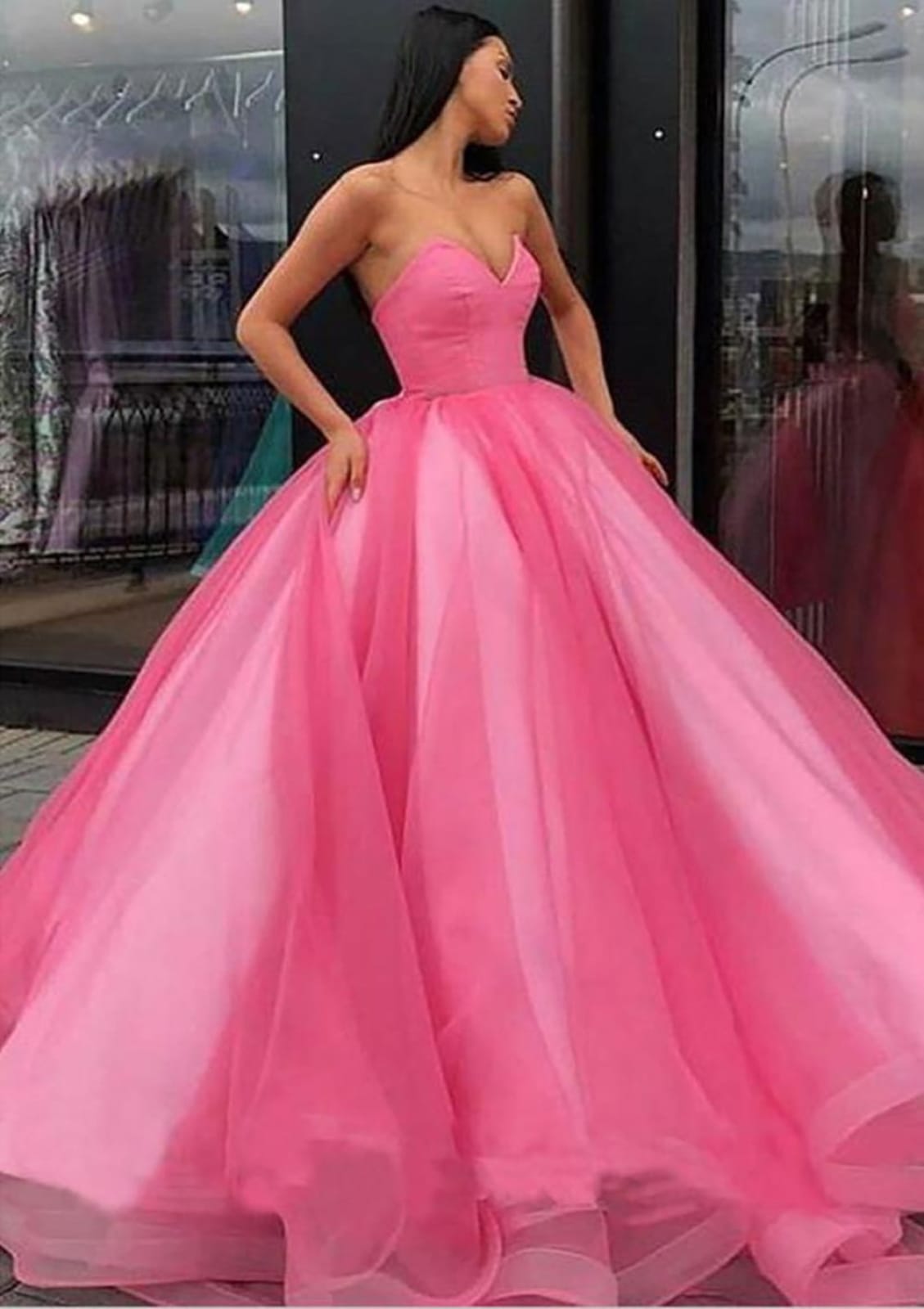 Strapless Sweetheart Ball Gown Floor-Length Organza Party Prom Dress, Horsehair Hem