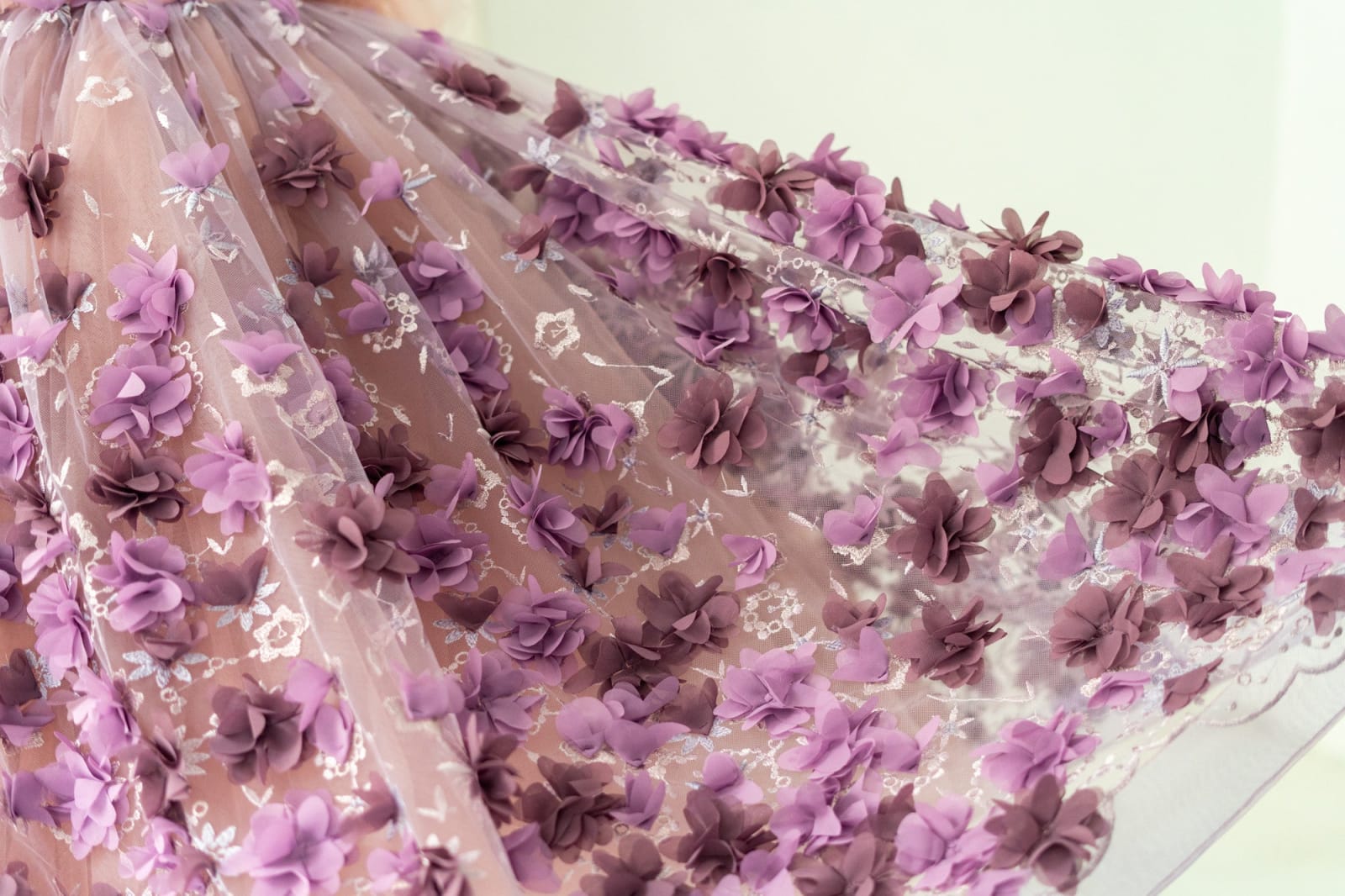Straps 3D Purple Lace Flower Tulle Wedding Flower Girl Dress Photography Gown