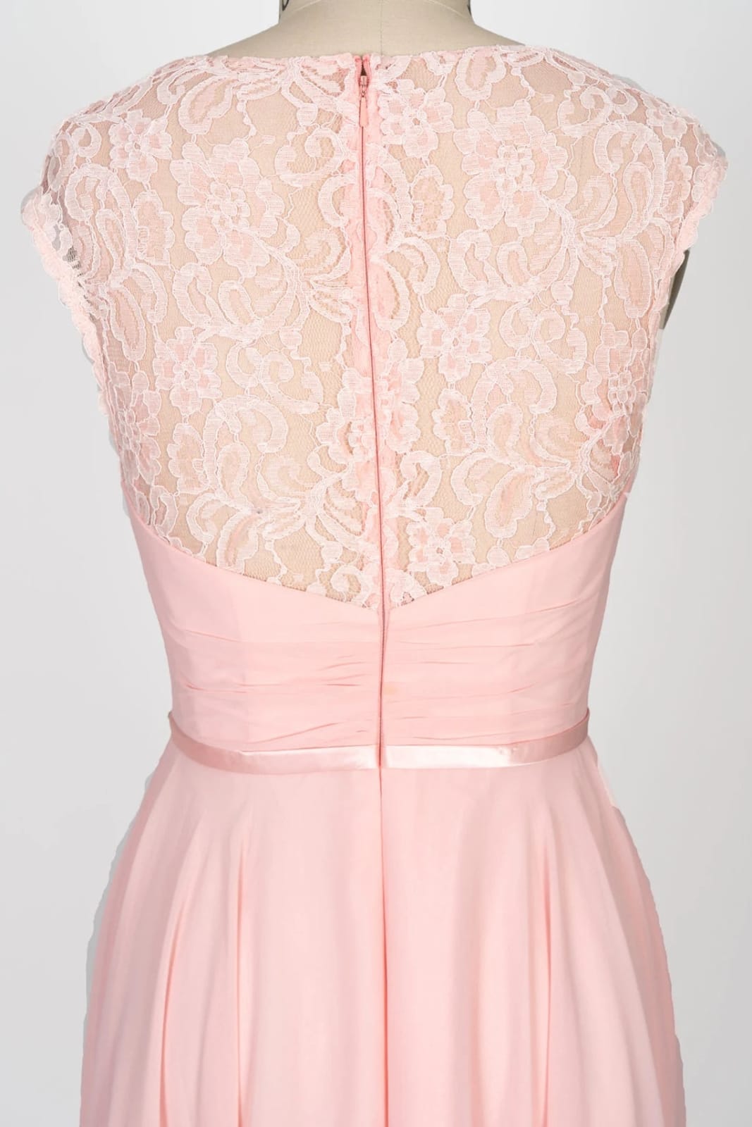 Sweetheart Lace Long Pink Chiffon Bridesmaid Dress, Beaded Belt